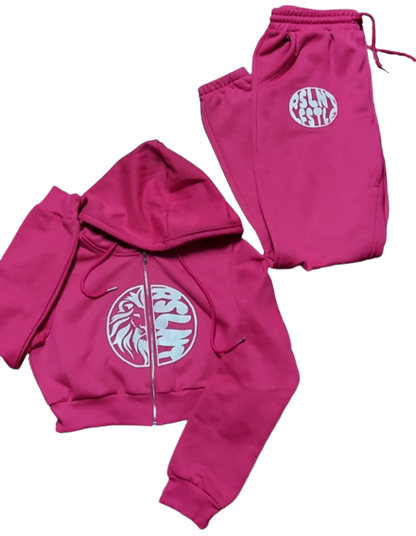 ''RSLNT'' Womens Crop Top Zip Up Tracksuit